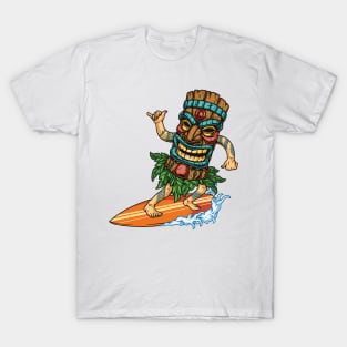 Surfing With Surfer Tiki Mask Riding Wave Isolated T-Shirt